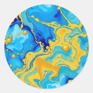 Luxurious Blue and Gold Alcohol Ink Abstract  Classic Round Sticker