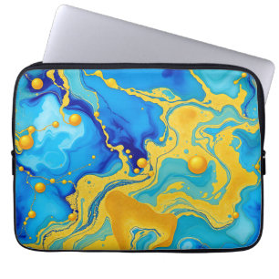 Luxurious Blue and Gold Alcohol Ink Abstract Laptop Sleeve
