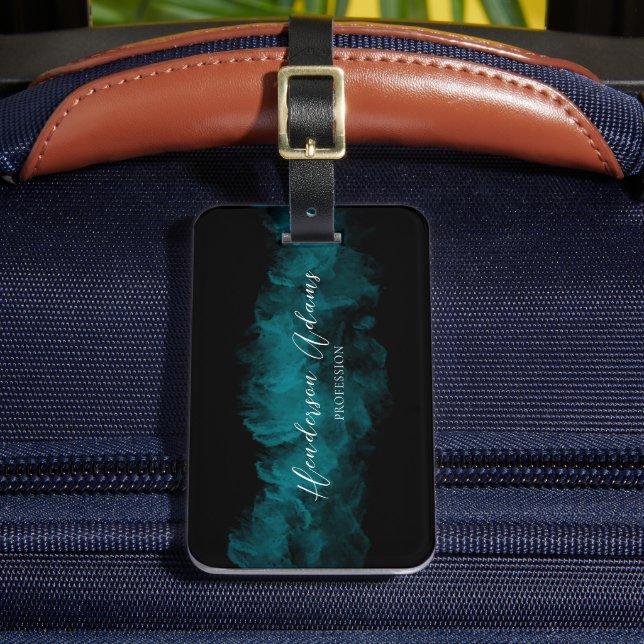 luxurious blue cloudy chic Signature Monogram Luggage Tag (Front Insitu 2)