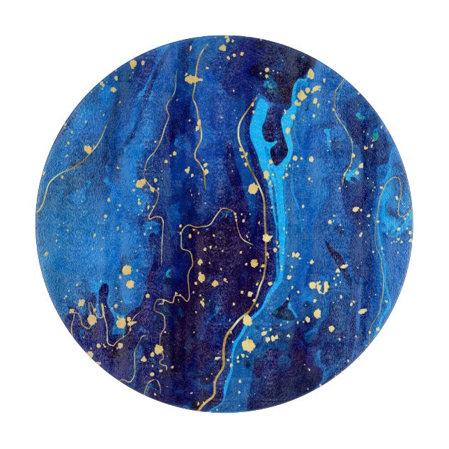Luxurious Blue Gold Marble Texture Cutting Board (Front)