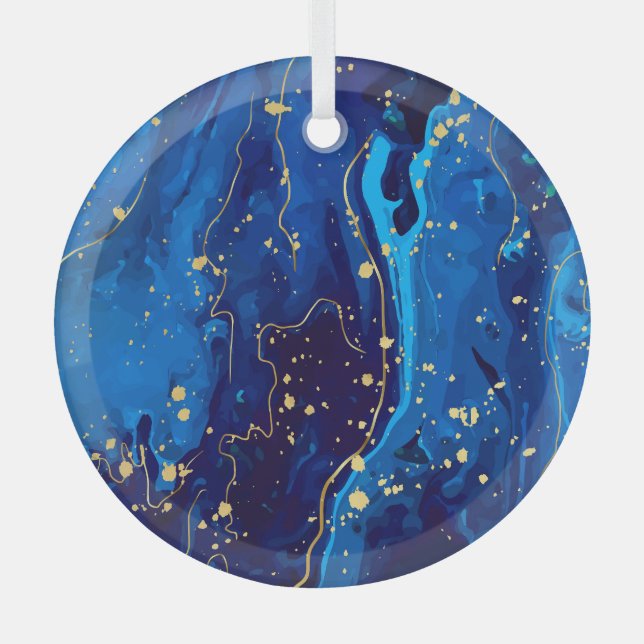 Luxurious Blue Gold Marble Texture Glass Tree Decoration (Front)