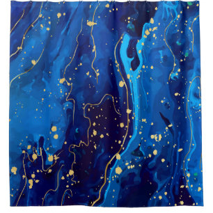 Luxurious Blue Gold Marble Texture Shower Curtain