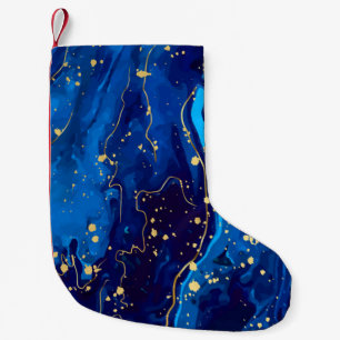 Luxurious Blue Gold Marble Texture Small Christmas Stocking