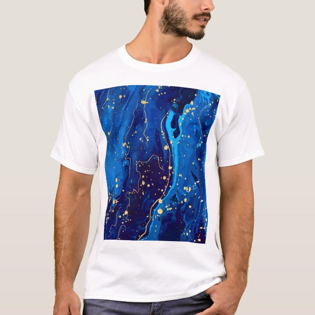 Luxurious Blue Gold Marble Texture T-Shirt (Front)