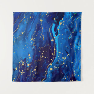 Luxurious Blue Gold Marble Texture Tapestry