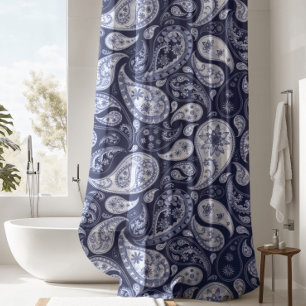 Luxurious Blue Paisley Shower Curtain