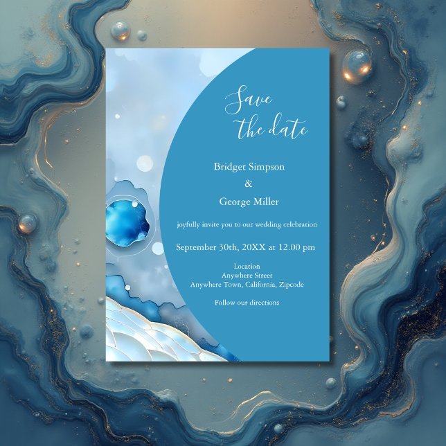Luxurious Blue Watercolor Abstract Pearlescent Invitation (Creator Uploaded)