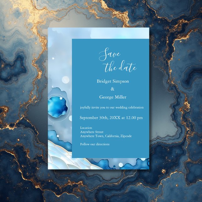 Luxurious Blue Watercolor Abstract Pearlescent Invitation (Creator Uploaded)