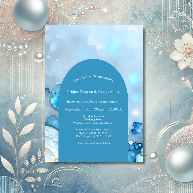 Luxurious Blue Watercolor Abstract Pearlescent Invitation (Creator Uploaded)