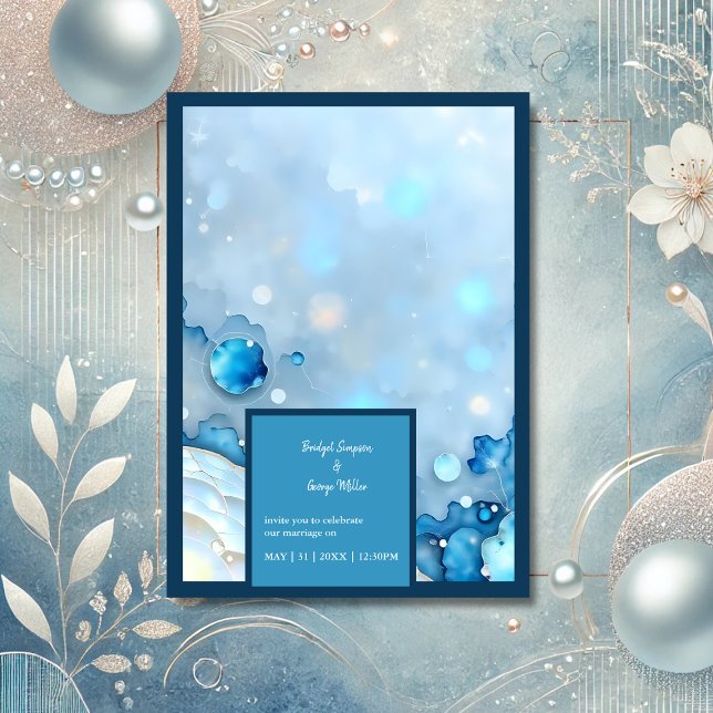 Luxurious Blue Watercolor Abstract Pearlescent Invitation (Creator Uploaded)
