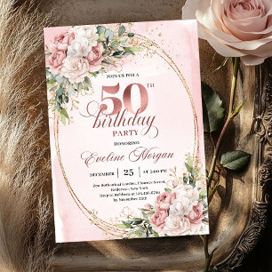 Luxurious Blush Floral Greenery 50th Birthday  Invitation