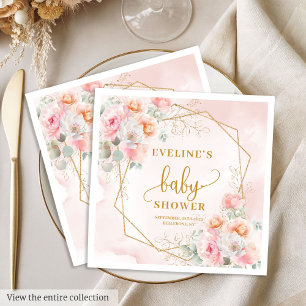 Luxurious blush pink florals baby shower luncheon  napkin