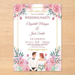 Luxurious Boho Floral Greenery Wedding Acrylic Invitations