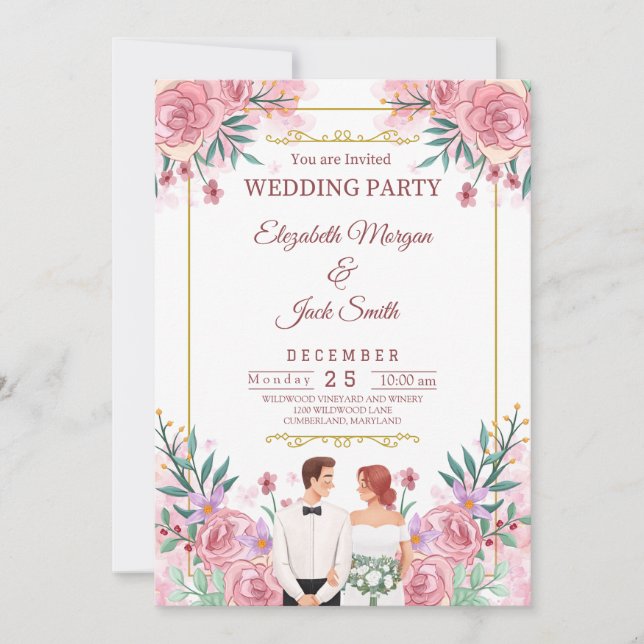 Luxurious Boho Floral Greenery Wedding Invitation (Front)