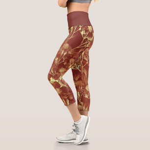 Luxurious Brown and Gold Cosmos Capri Leggings
