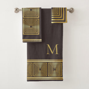 Luxurious brown gold elegant monogram Towel set