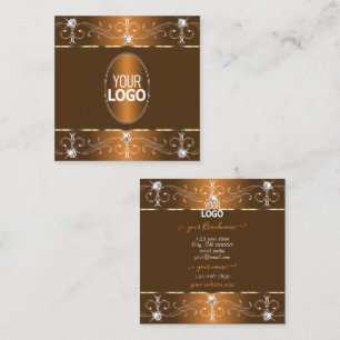 Luxurious Brown Orange Ornate Ornaments with Logo Square Business Card