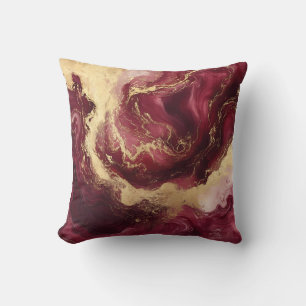 Luxurious Burgundy and Gold Marble Decorative  Cushion