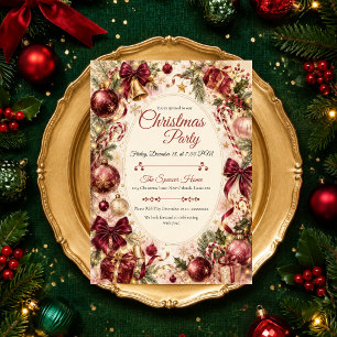 Luxurious Burgundy Christmas Party Invitation