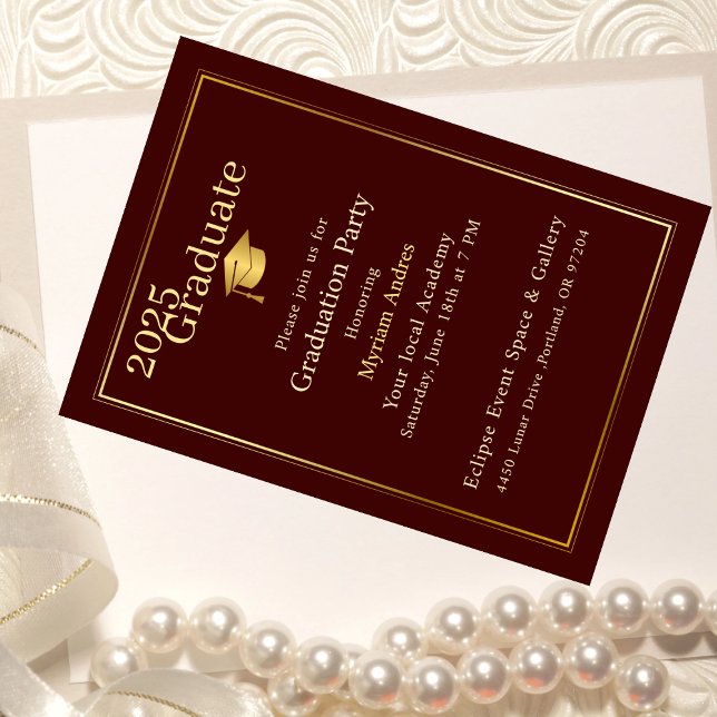Luxurious Burgundy & Gold Graduation Invitation (Creator Uploaded)