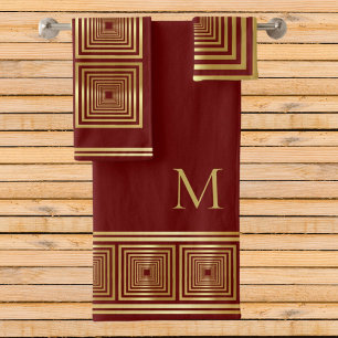 Luxurious burgundy red gold monogram Towel set