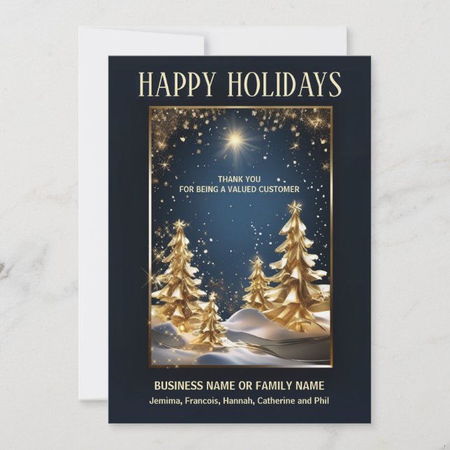 Luxurious business gold christmas tree photo logo holiday card (Front)