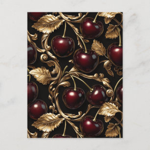 Luxurious Cherry and Gold Baroque Seamless Pattern Postcard