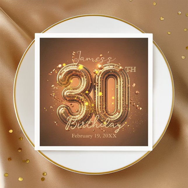 Luxurious Chic Glam Brown and Gold 30th Birthday Napkin (Creator Uploaded)