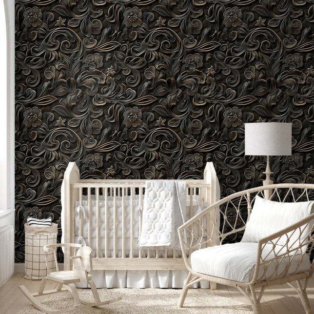 Luxurious & Chic Western Carving Floral Pattern Wallpaper (Kids)