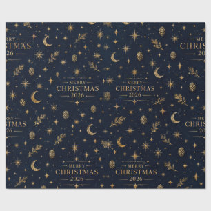 LUXURIOUS Christmas Botanical Floral Navy Gold Wra Wrapping Paper
