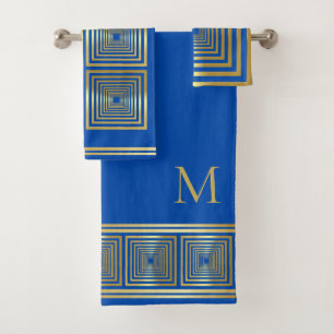 Luxurious Cobalt blue gold name initial Towel set