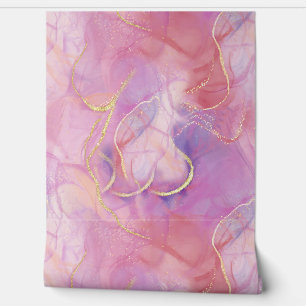 Luxurious Colourful Pinkish Marble & Gold Grains Wallpaper