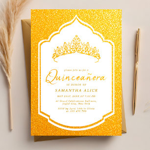 Luxurious Crown White and Gold Quinceanera Invitation