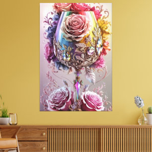 Luxurious Crystal Wine Glass Watercolor Canvas Print