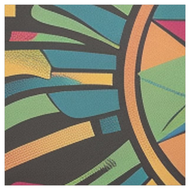 Luxurious Cyan "Eclipsed Suns and Pyramids" Woven  Fabric (Swatch)