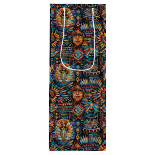 Luxurious Cyan "Pre-Columbian Tapestry" Wine Carri Gift Bag