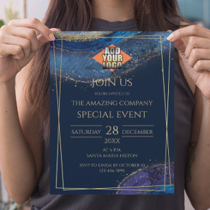 Luxurious Dark Blue and Gold Elegant Event  Invitation