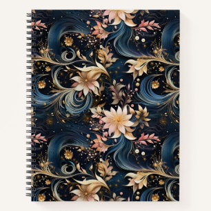 Luxurious Dark Blue Botanical Garden Notebook
