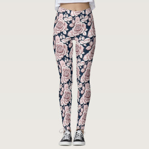 Luxurious Dark Blue Roses With White Details Leggings