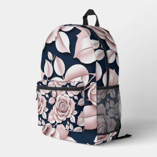 Luxurious Dark Blue Roses With White Details Printed Backpack