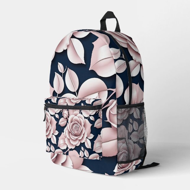 Luxurious Dark Blue Roses With White Details  Printed Backpack (Back Corner Right)
