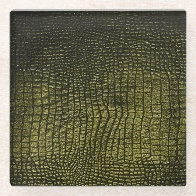 Luxurious dark crocodile skin texture. glass coaster (Front)