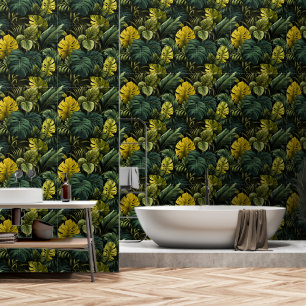 Luxurious Dark Green Tropical Leaves Wallpaper