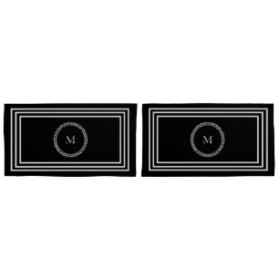 Luxurious Dark monogram Minimalist white frames Pillowcase