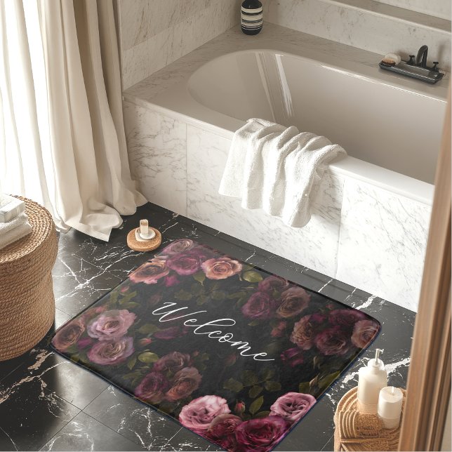Luxurious Dark Pink Burgundy Floral Bloom Bath Mat (Creator Uploaded)