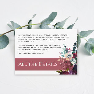 Luxurious Dark Rose Pink Floral Wedding Details Enclosure Card