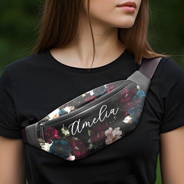 Luxurious Dark Turquoise Red Floral Monogram Bum Bags (Creator Uploaded)
