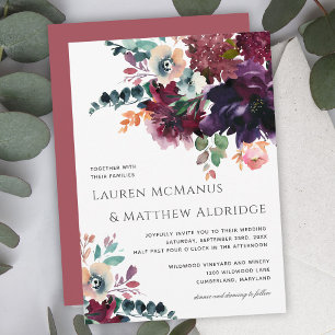 Luxurious Dark Watercolor Floral Wedding Invitation