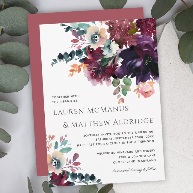 Luxurious Dark Watercolor Floral Wedding Invitation (Creator Uploaded)