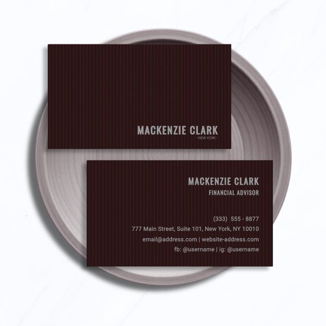 Luxurious Deep Burgundy Pinstripe  Business Card (Creator Uploaded)
